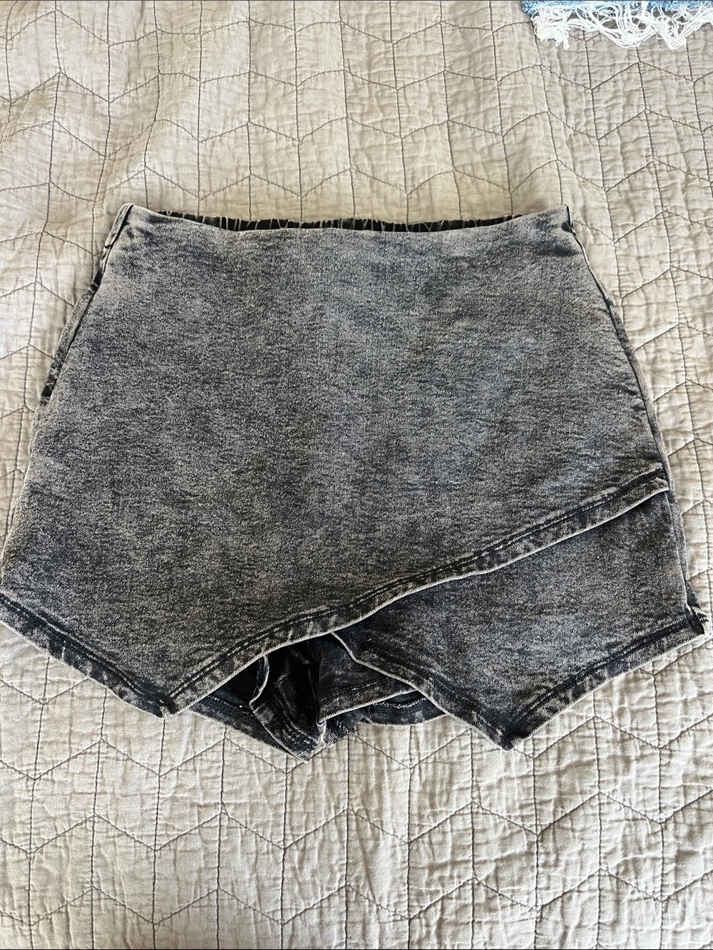 Washed Black Women's Skort Shorts with Overlap Front